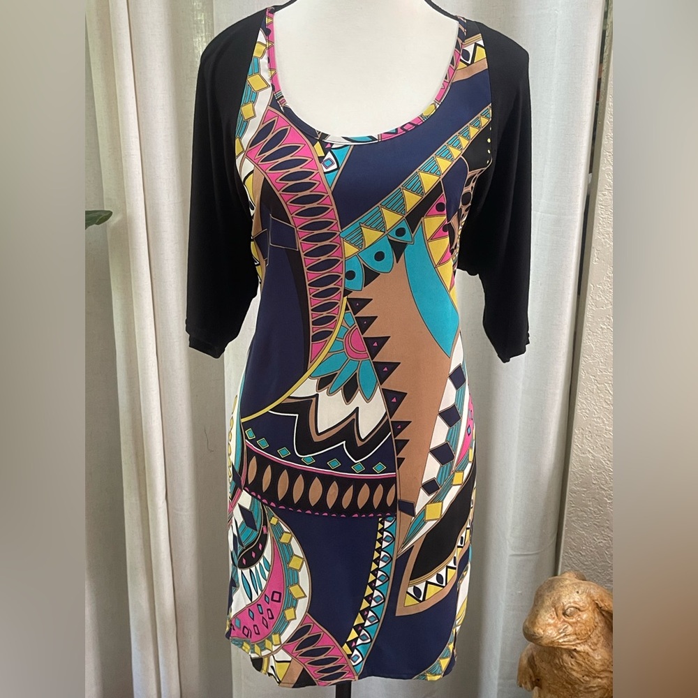 Uncle Frank Black and Blue Sheath Dress with Raglan Sleeves NWOT